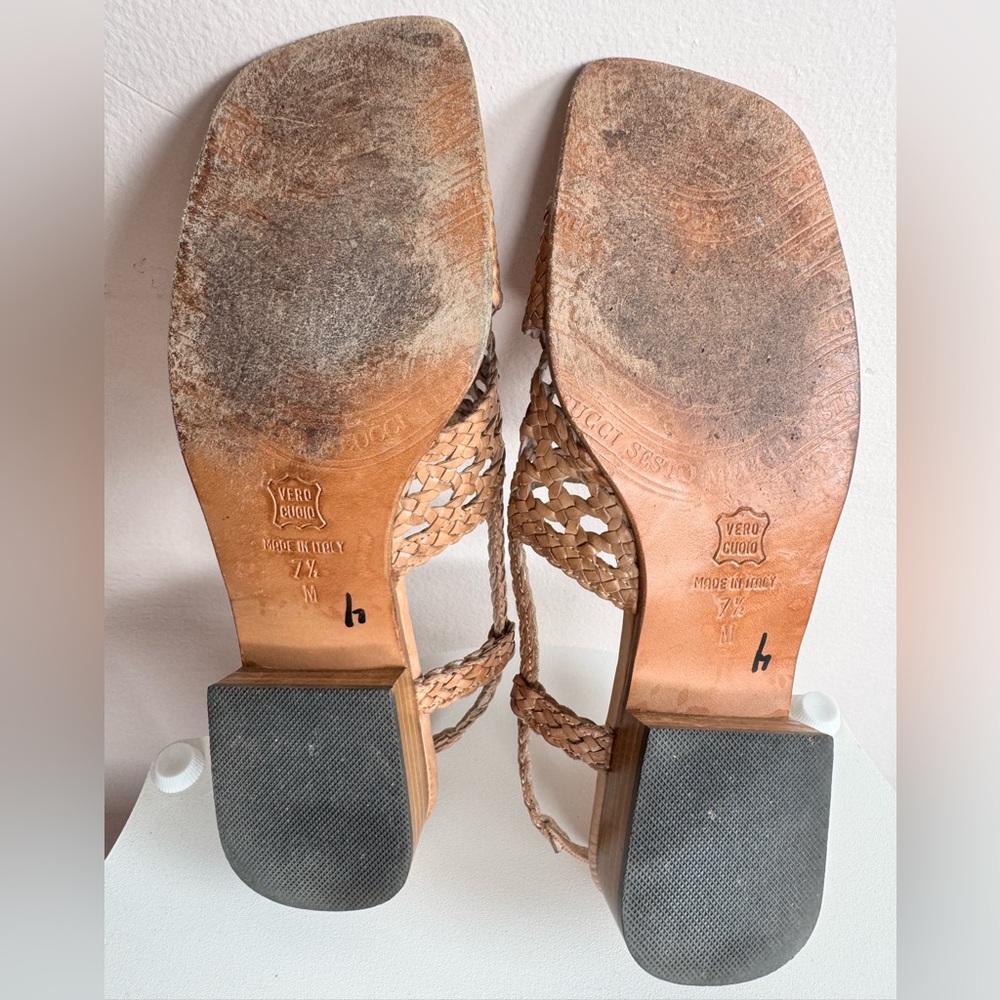 Sesto Meucci Ohanna Camel Woven Leather Slingback Sandals 7.5 Made in Italy - Picture 8 of 9
